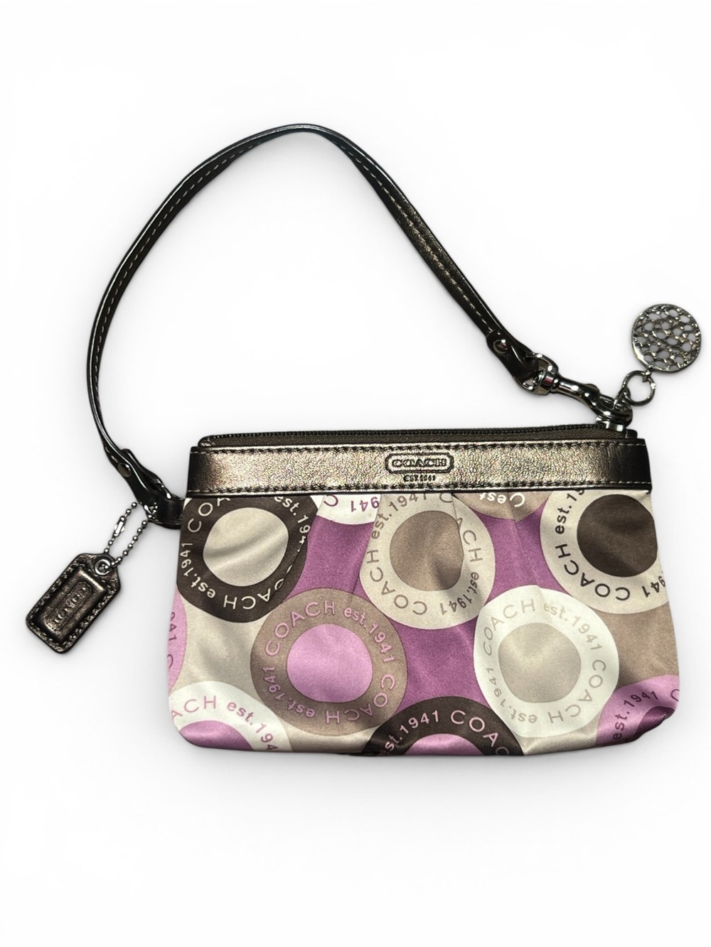 Coach Y2K Signature Satin Circle Madison Wristlet Clutch Purple